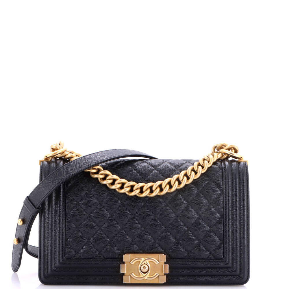 Chanel Old Medium Boy Flap Bag Quilted Caviar